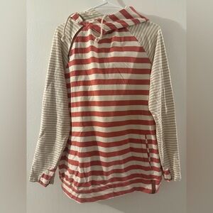 AMPERSAND AVE Red and Cream Striped Hoodie